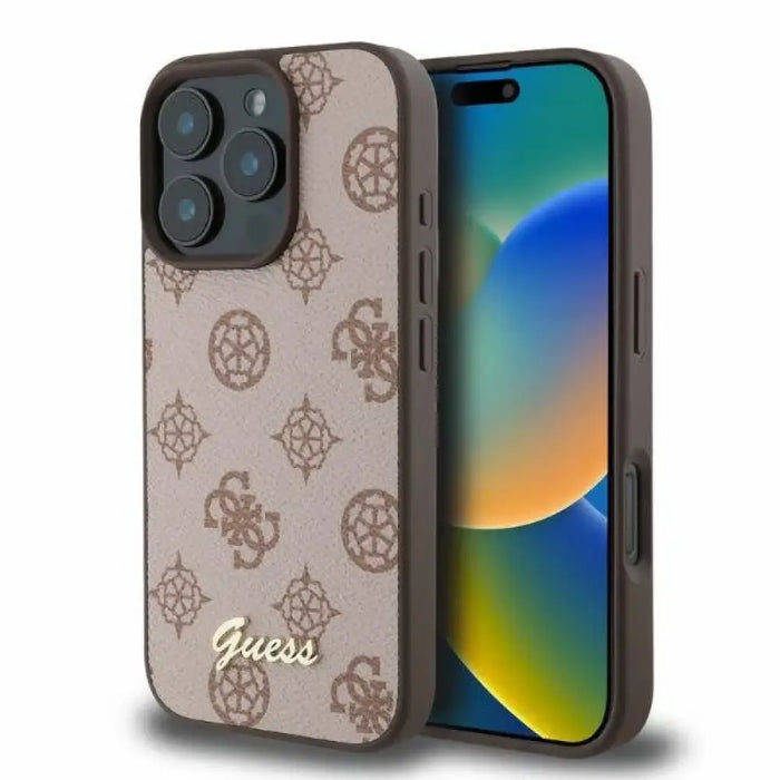 Калъф Guess Peony Script MagSafe за iPhone 16 Pro - кафяв