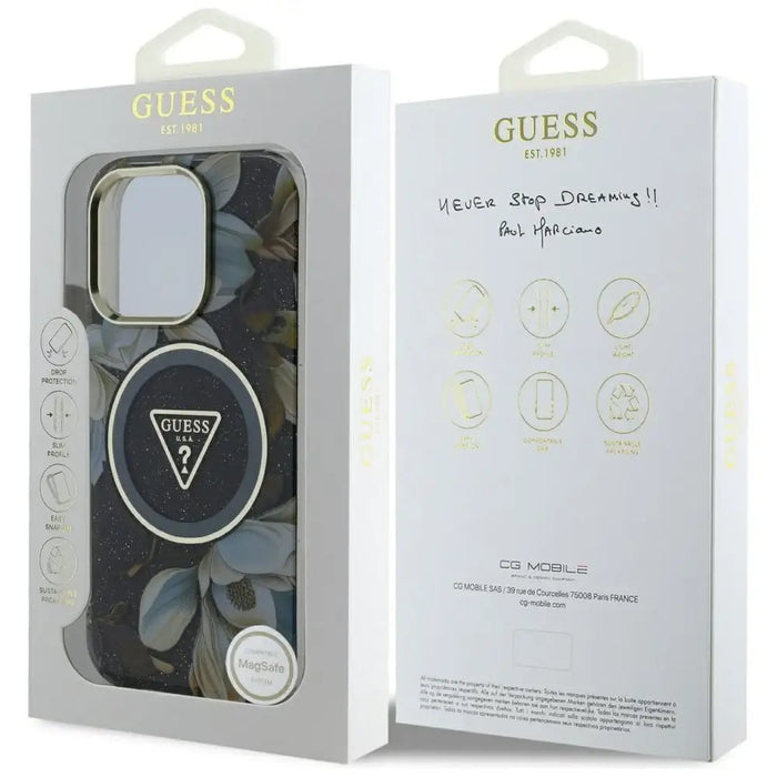 Калъф Guess Glitter Flowers Triangle Buttons MagSafe
