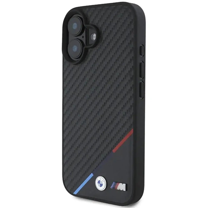 Калъф BMW M Carbon Tricolor Line MagSafe iPhone 16 - черен