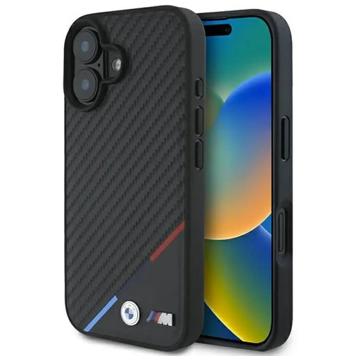 Калъф BMW M Carbon Tricolor Line MagSafe iPhone 16 - черен