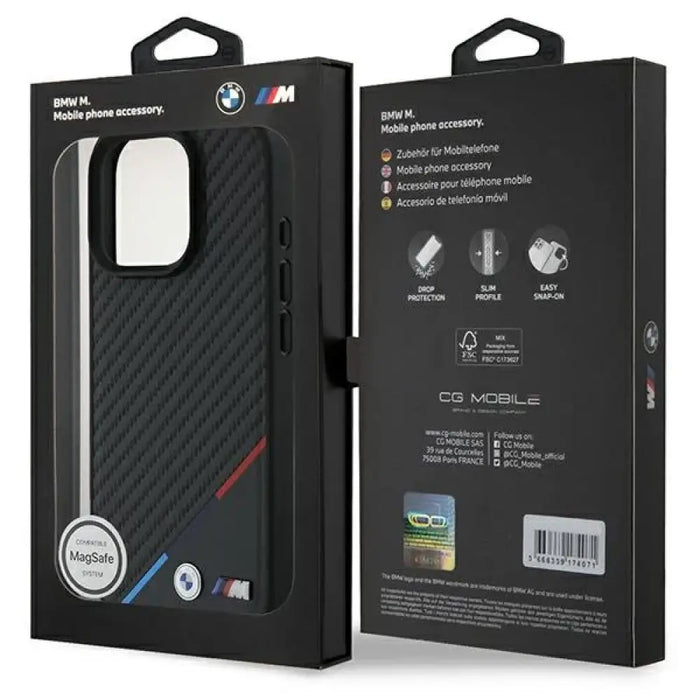 Калъф BMW M Carbon Tricolor Line MagSafe за iPhone 16 Pro