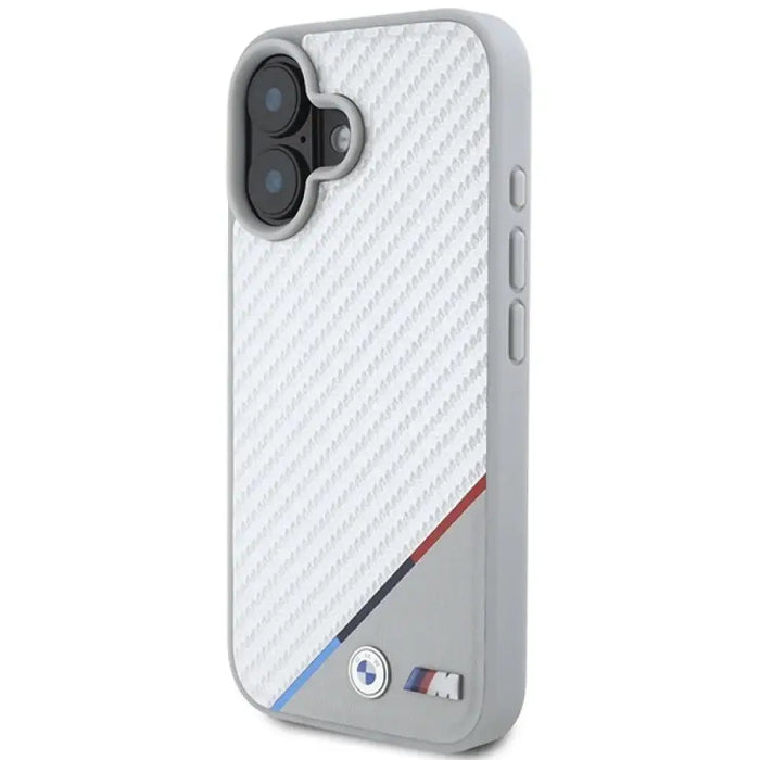 Калъф BMW M Carbon Tricolor Line MagSafe за iPhone 16 - сив