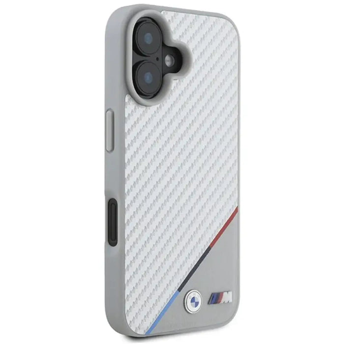 Калъф BMW M Carbon Tricolor Line MagSafe за iPhone 16 - сив