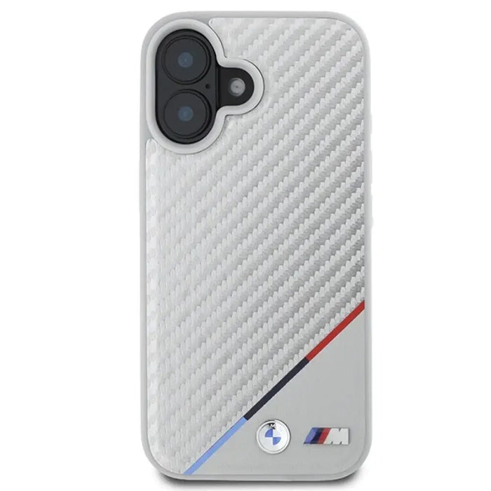 Калъф BMW M Carbon Tricolor Line MagSafe за iPhone 16 - сив