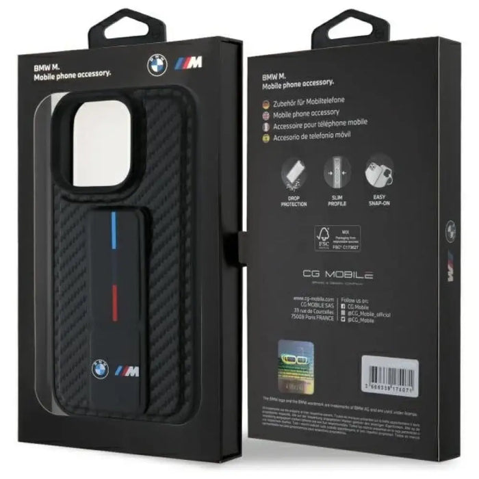 Калъф BMW M Grip Stand Smooth and Carbon за iPhone 16 Pro