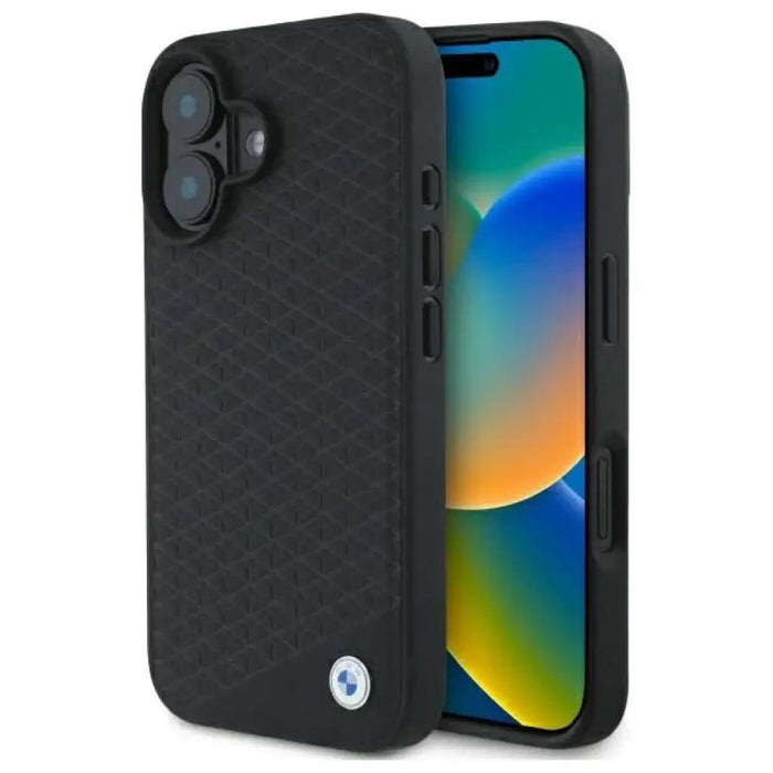 Калъф BMW Sign Leather Diamond Metal Logo MagSafe iPhone 16