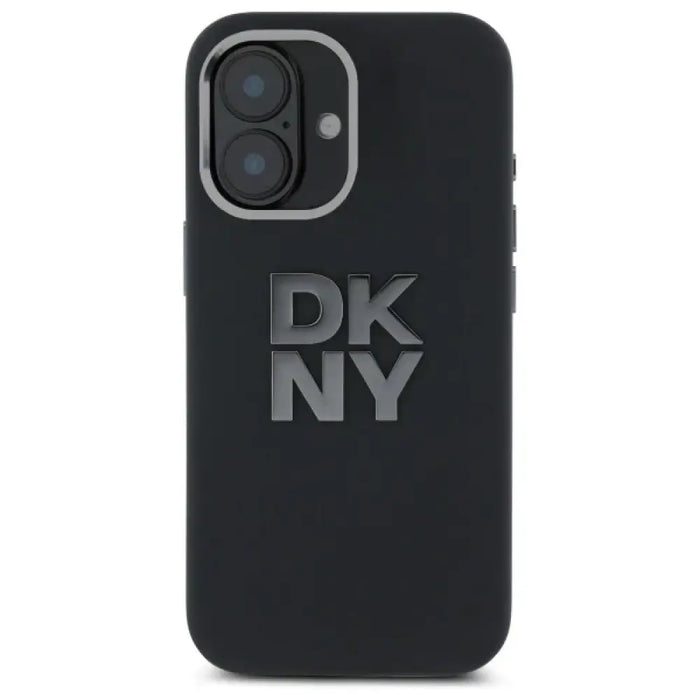 Калъф DKNY Liquid Silicone Metal Logo iPhone 16 - черен