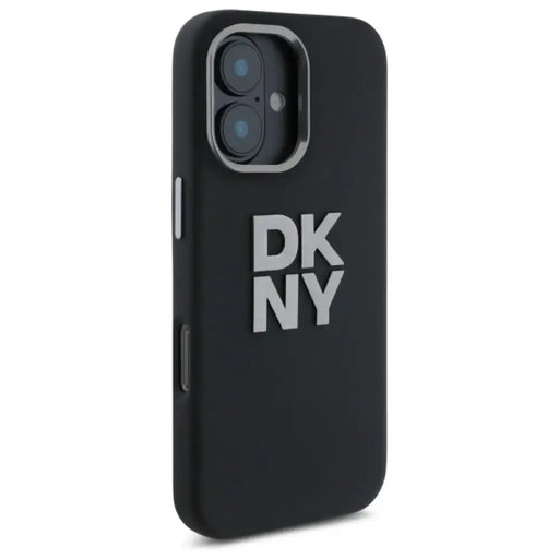 Калъф DKNY Liquid Silicone Metal Logo iPhone 16 - черен
