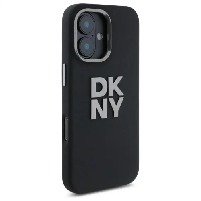 Калъф DKNY Liquid Silicone Metal Logo iPhone 16 - черен