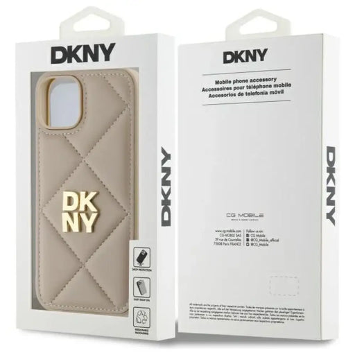 Калъф DKNY Quilted Stack Logo iPhone 14 - бежов