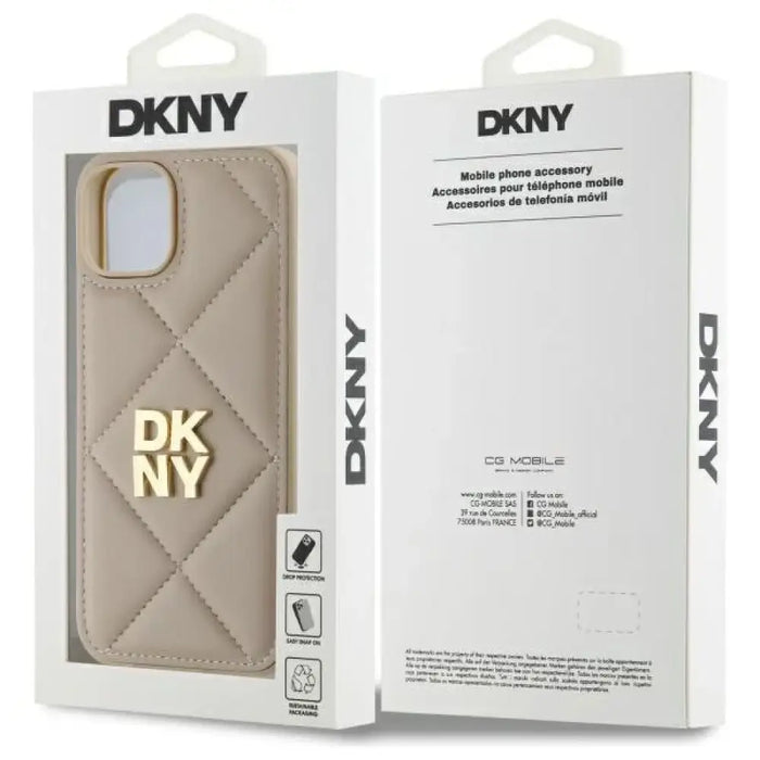 Калъф DKNY Quilted Stack Logo iPhone 14 - бежов