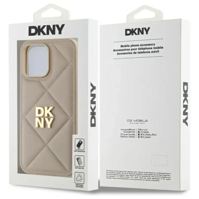 Калъф DKNY Quilted Stack Logo iPhone 14 Pro - бежов