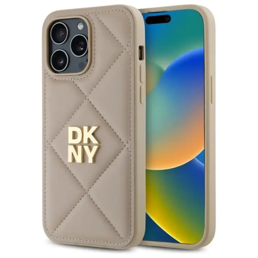 Калъф DKNY Quilted Stack Logo iPhone 14 Pro - бежов