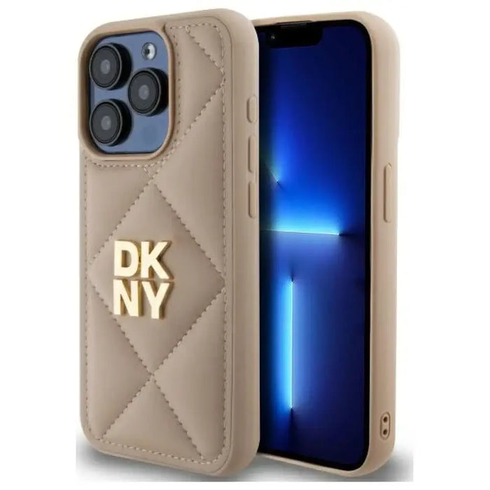 Калъф DKNY Quilted Stack Logo iPhone 15 Pro - бежов
