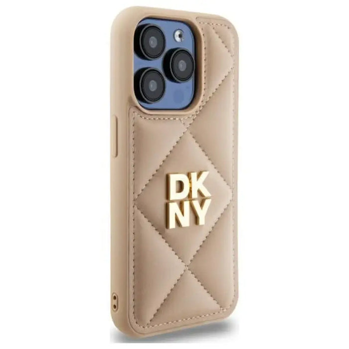 Калъф DKNY Quilted Stack Logo iPhone 15 Pro - бежов