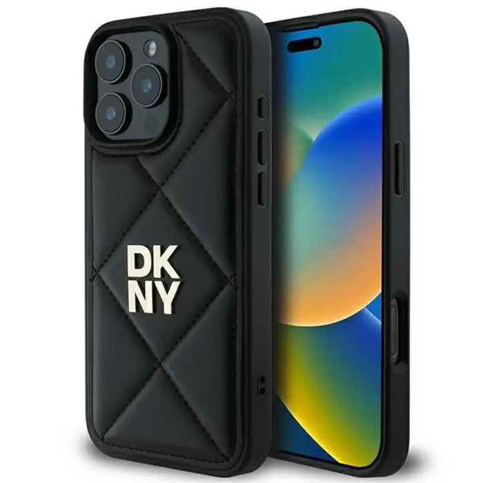 Калъф DKNY Quilted Stack Logo за iPhone 16 Pro Max - черен