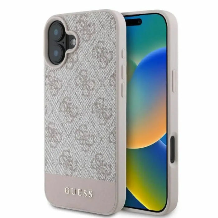 Калъф Guess 4G Bottom Stripe iPhone 16 - розов