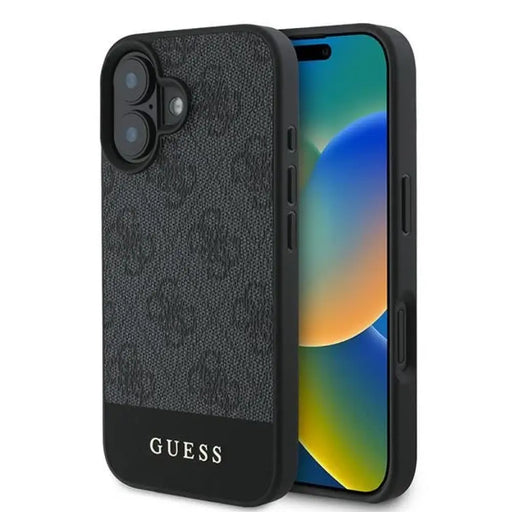 Калъф Guess 4G Bottom Stripe iPhone 16 - сив