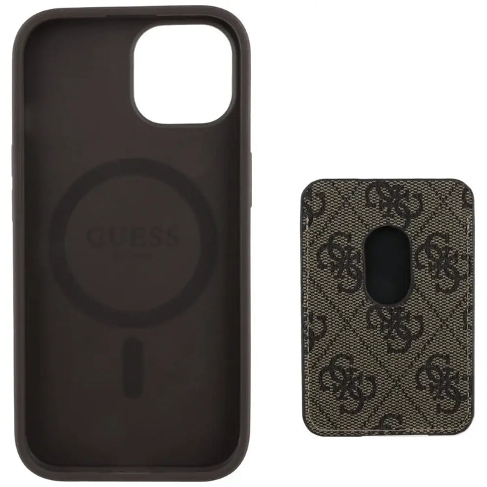 Калъф Guess 4G Stripes с портфейл Magsafe за iPhone 15 кафяв