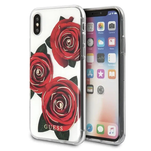 Калъф Guess Flower Desire Red Rose за iPhone X - прозрачен