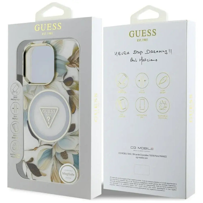 Калъф Guess Glitter Flowers Triangle Buttons MagSafe Case