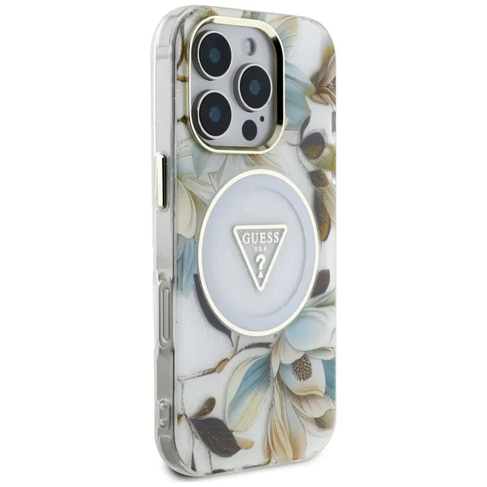 Калъф Guess Glitter Flowers Triangle Buttons MagSafe Case