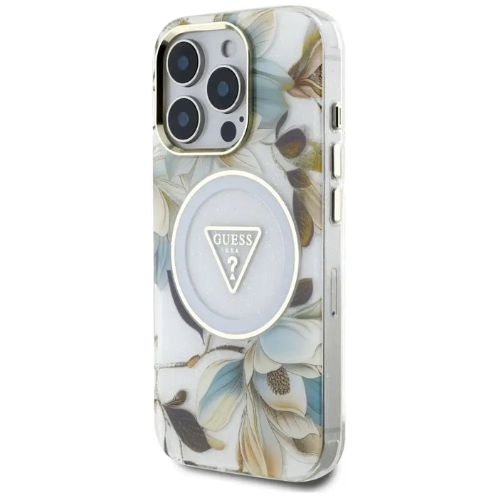 Калъф Guess Glitter Flowers Triangle Buttons MagSafe Case