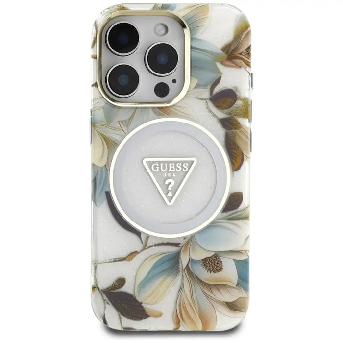 Калъф Guess Glitter Flowers Triangle Buttons MagSafe Case