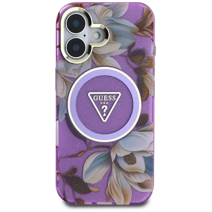 Калъф Guess Glitter Flowers Triangle Buttons MagSafe Case