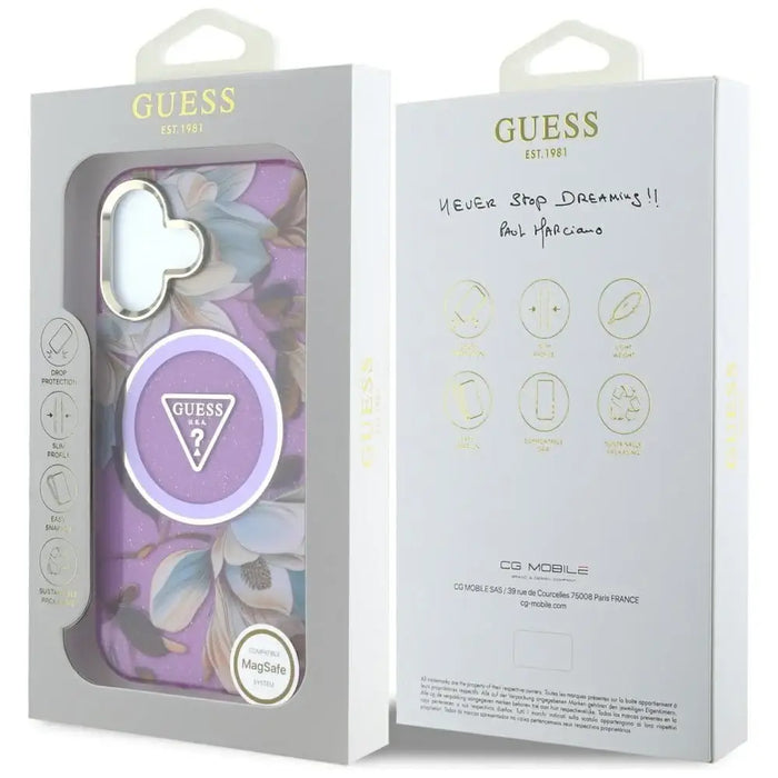 Калъф Guess Glitter Flowers Triangle Buttons MagSafe Case