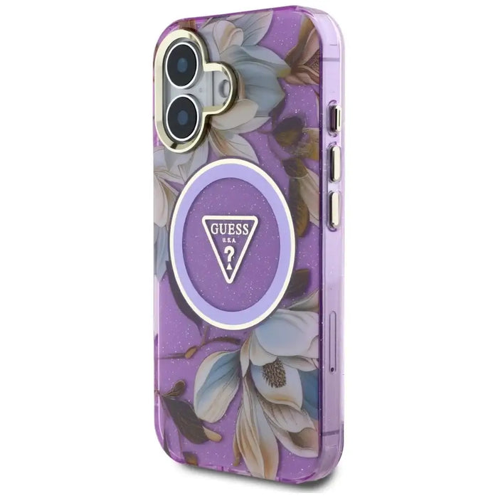 Калъф Guess Glitter Flowers Triangle Buttons MagSafe Case