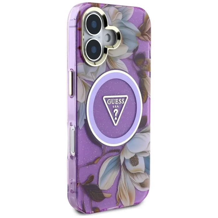 Калъф Guess Glitter Flowers Triangle Buttons MagSafe Case