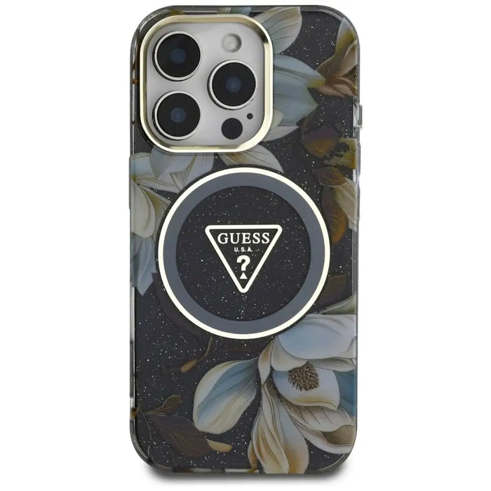 Калъф Guess Glitter Flowers Triangle Buttons MagSafe