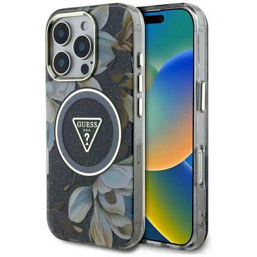 Калъф Guess Glitter Flowers Triangle Buttons MagSafe