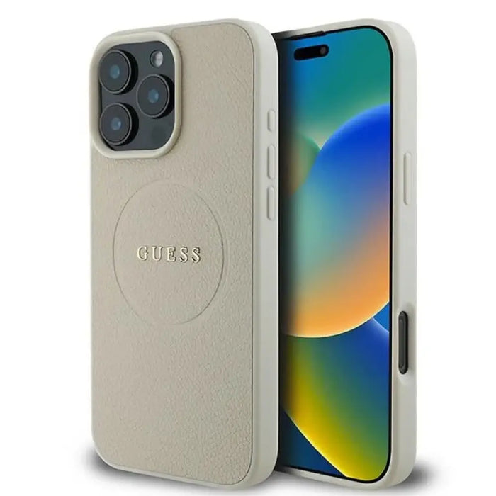 Калъф Guess Grained Ring MagSafe за iPhone 16 Pro - бежов