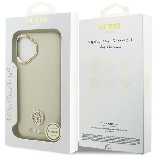 Калъф Guess Grained Strass Logo MagSafe за iPhone 17 - бежов