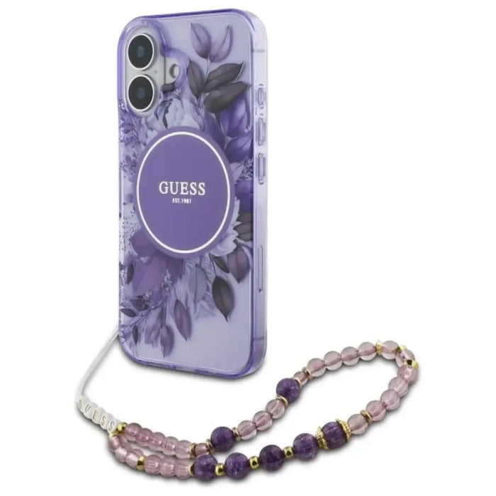 Калъф Guess IML Flowers With Pearl Strap MagSafe за iPhone