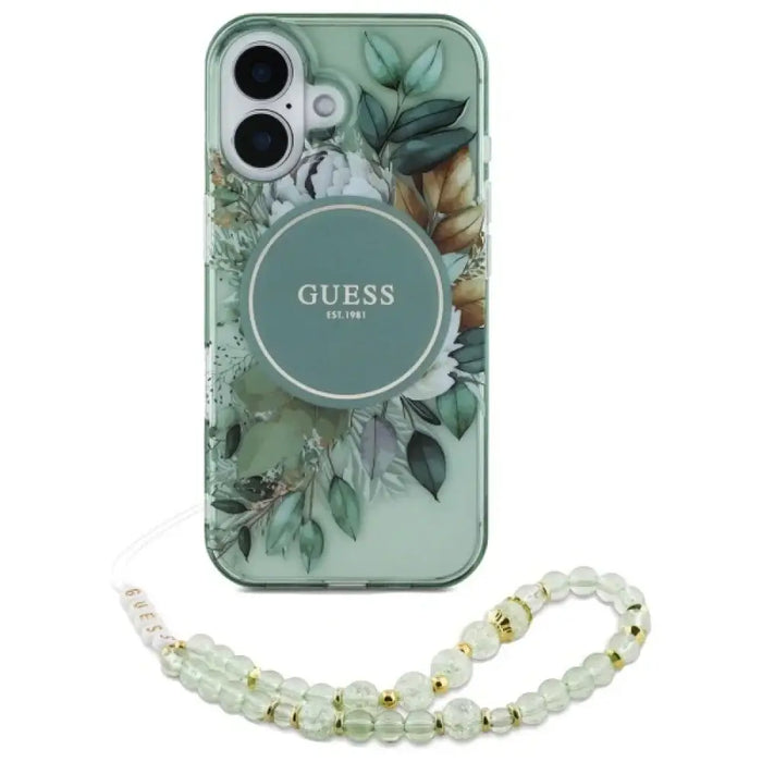 Калъф Guess IML Flowers With Pearl Strap MagSafe за iPhone