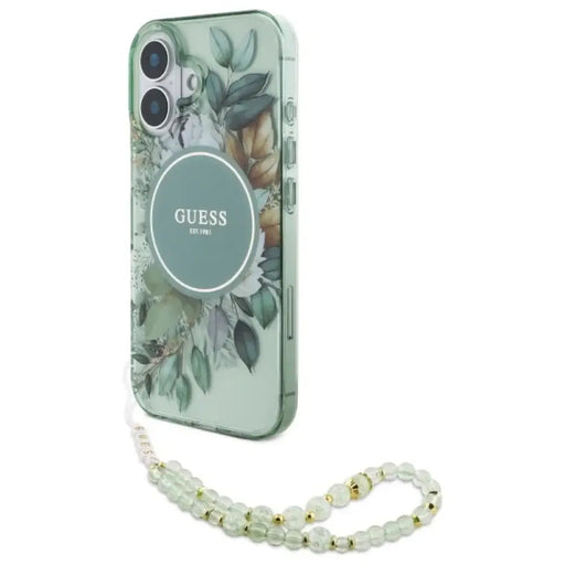 Калъф Guess IML Flowers With Pearl Strap MagSafe за iPhone