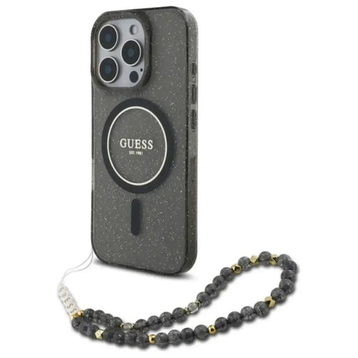 Калъф Guess IML Glitter With Pearl Strap MagSafe за iPhone