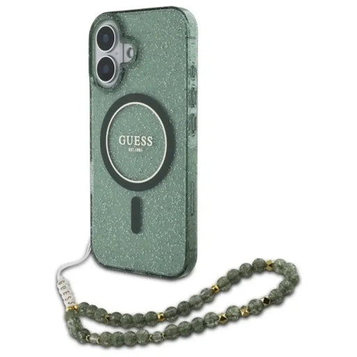Калъф Guess IML Glitter With Pearl Strap MagSafe за iPhone