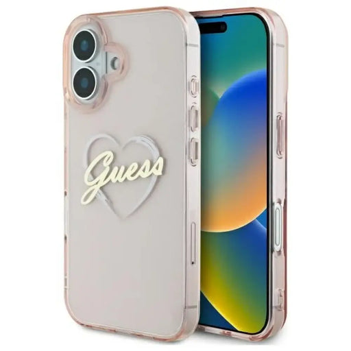 Калъф Guess IML Heart iPhone 16 - розов