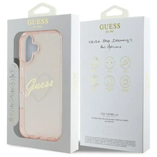 Калъф Guess IML Heart iPhone 16 - розов