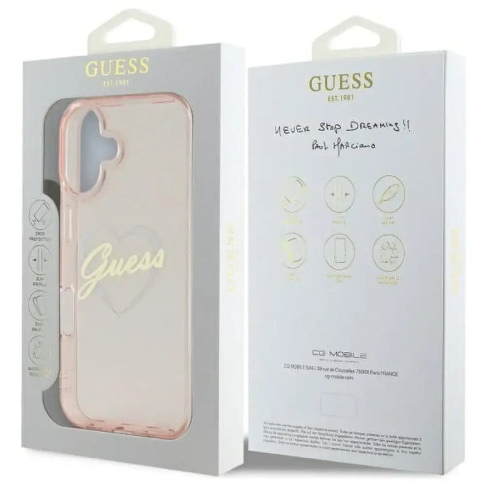Калъф Guess IML Heart iPhone 16 - розов