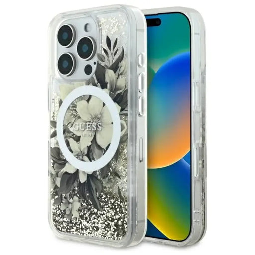 Калъф Guess Liquid Glitter Flower MagSafe за iPhone 16 Pro