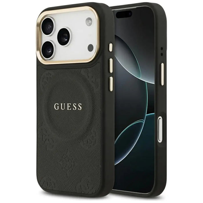 Калъф Guess Peony Hot Stamp MagSafe за iPhone 17 Pro - черен