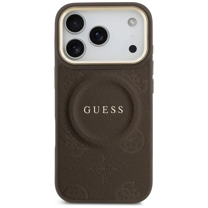 Калъф Guess Peony Hot Stamp MagSafe за iPhone 17 Pro - кафяв