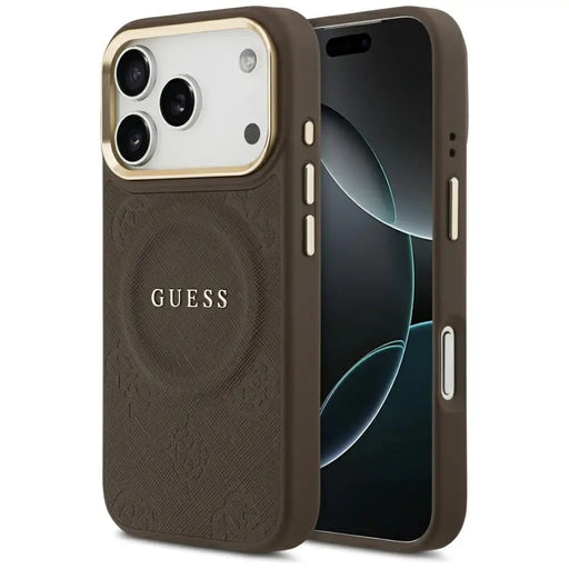 Калъф Guess Peony Hot Stamp MagSafe за iPhone 17 Pro - кафяв