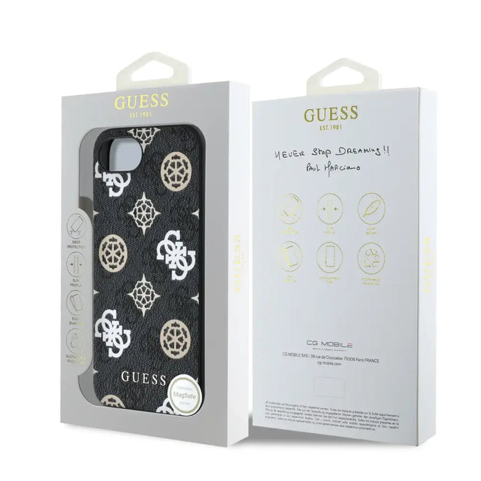 Калъф Guess PU 4G Peony с MagSafe за iPhone 16e - черен