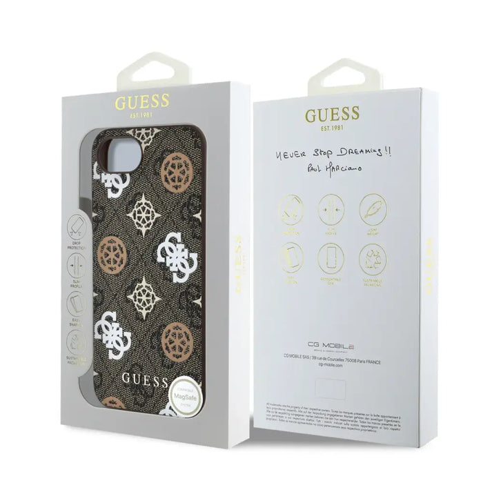 Калъф Guess PU 4G Peony с MagSafe за iPhone 16e - кафяв